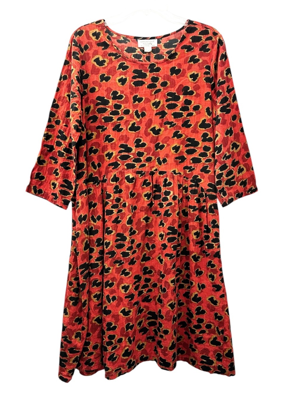 Orientique Dress Animal Print Rust Orange Black Organic Cotton Women’s Small